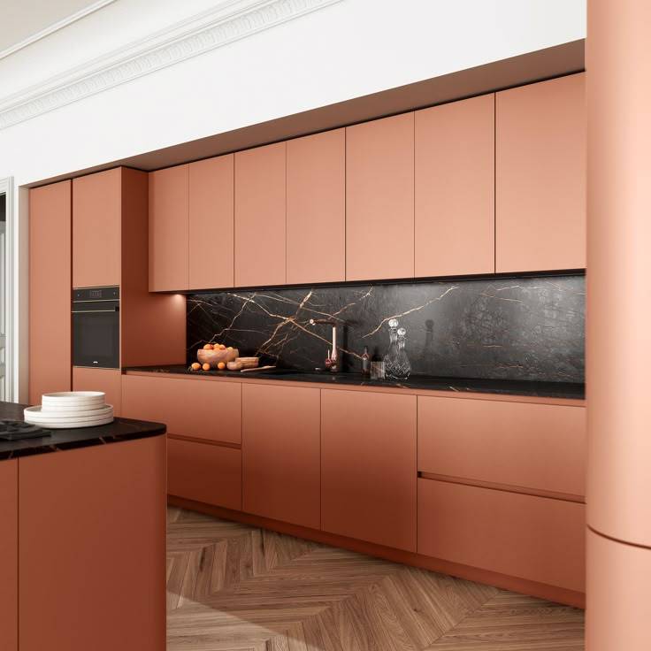 cuisine orange plan de travail compact