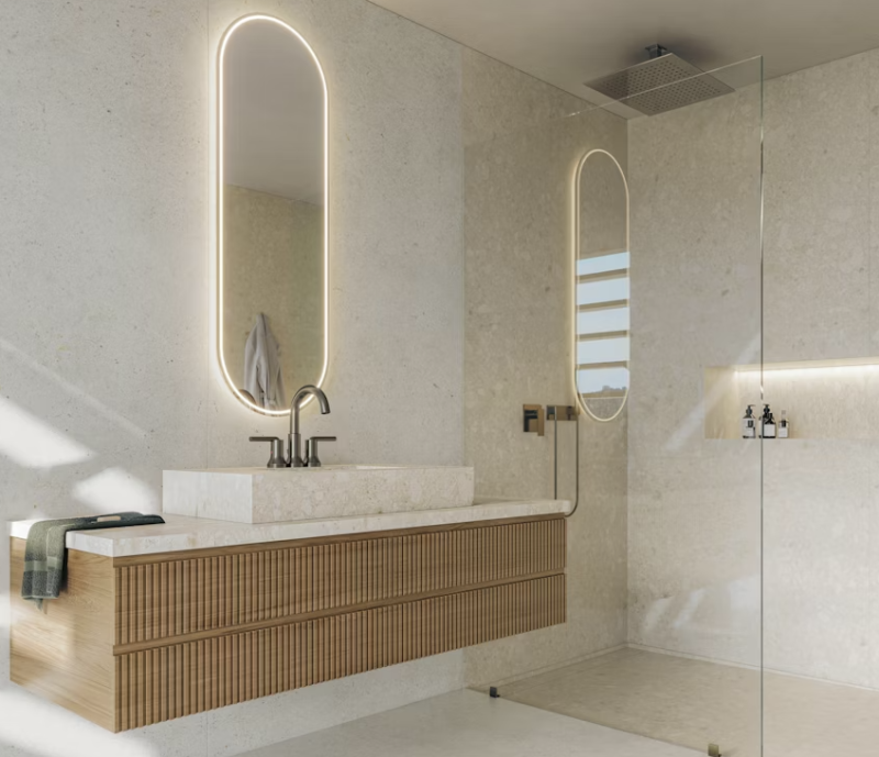 salle de bain avec dekton polar