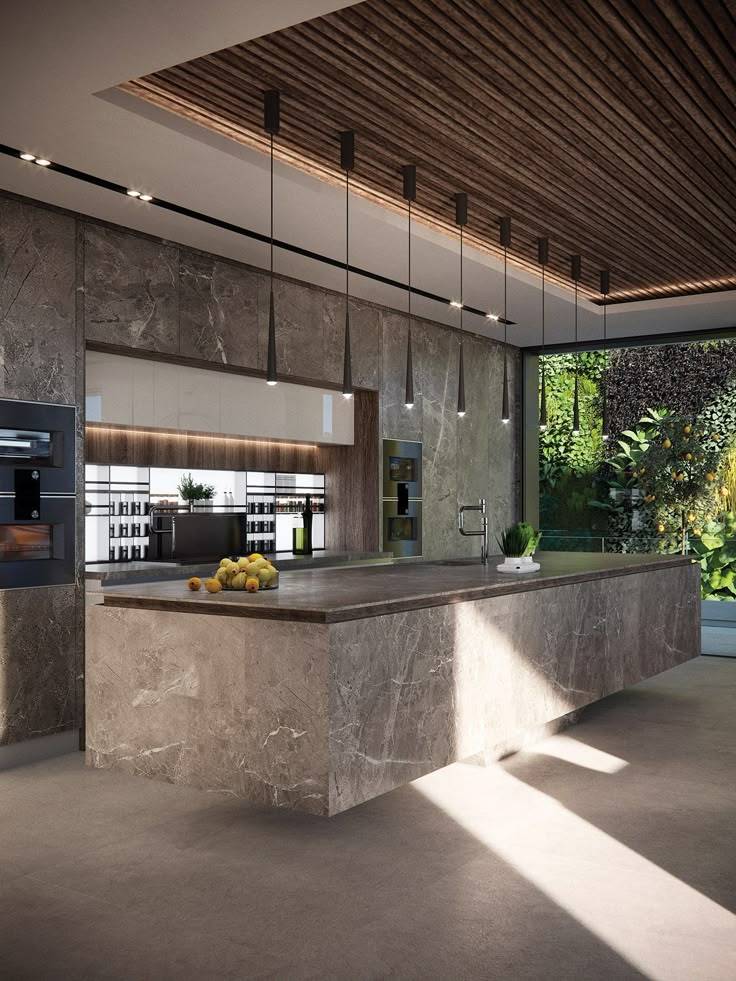 Cuisiniste Lyon 8 : cuisine grise en L avec Dekton nacré